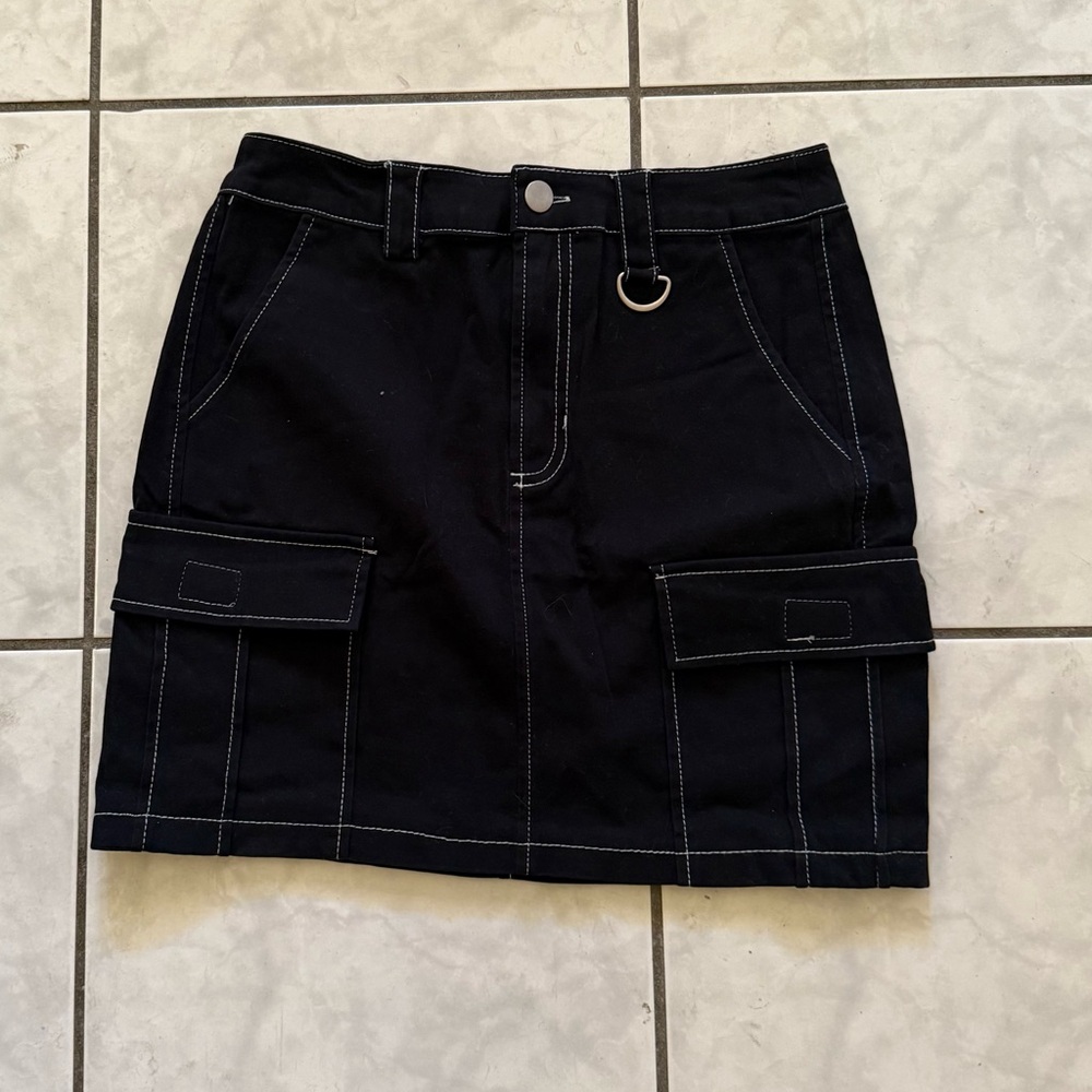 SO Black Cargo Utility Skirt with White Stitch Detail NWOT